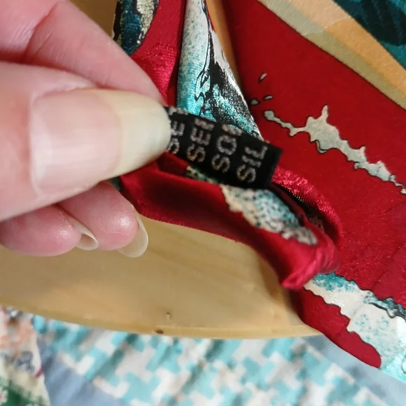 Vintage Deep Red and Teal Artistic Silk Italian Tie - Picture 6 of 9